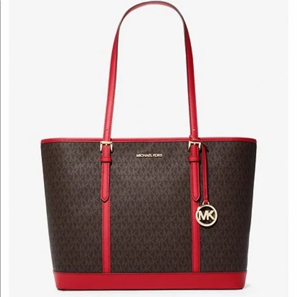MICHAEL KORS
Jet Set Travel Large Logo Tote Bag Flame/ Brown signature c… - Picture 4 of 15